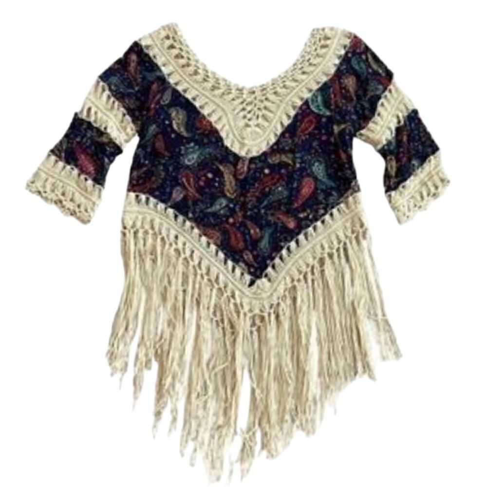 EC LOVE J BOHO PAISLEY PRINT CROCHET TRIM PULL-OVERâBLOUSE SZ.âM